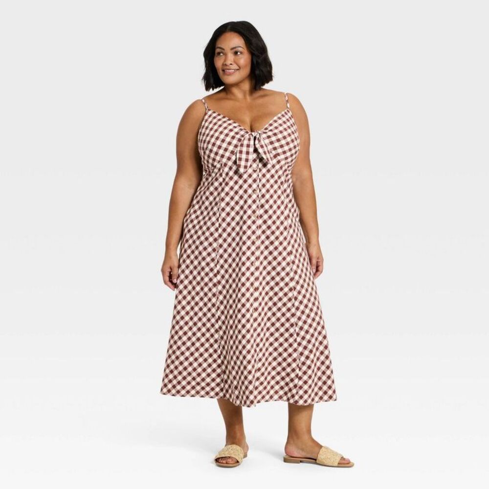 A New Day - Women's Sleeveless Bow-Front Midi A-Line Dress - A Brown